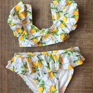 Janie and Jack Toddler Girls LEMON PUFF SLEEVE 2-PIECE SWIMSUIT / Size 18-24m